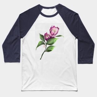 Dark pink watercolor and sumiE ink camellia Baseball T-Shirt